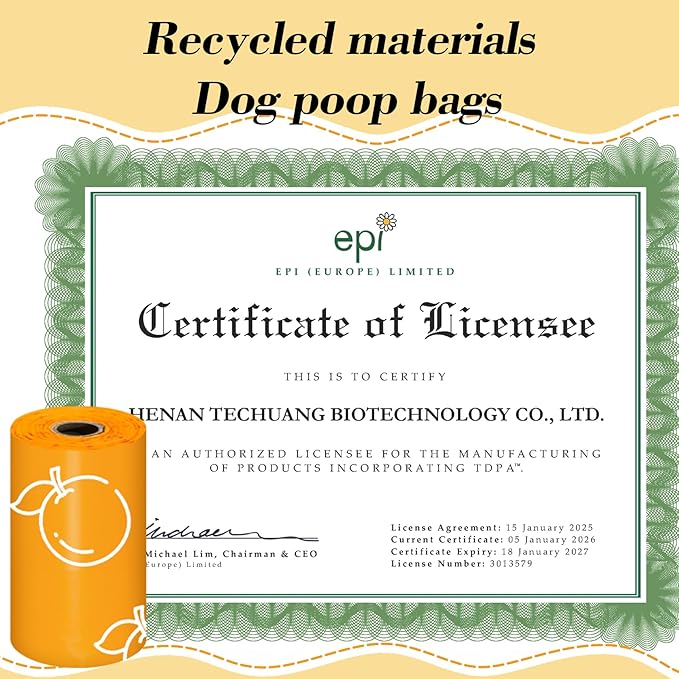 Citrus Scented Dog Poop Bags - 360 counts Orange Pet Waste Bags with Dispensers, Extra Large 13x9 Inch Leak-Proof Fragrance Bags for Dogs Walking and Cat Litter