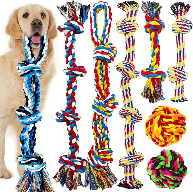 LosFong Large Dog Chew Toys for Aggressive Chewers, Indestructible Dog Rope Toys for Large Breeds, Heavy Duty 100% Cotton Dental Teeth Cleaning Tug of War Toy