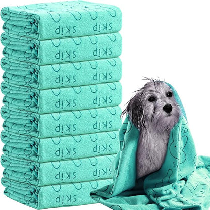 Peryiter 8 Pcs Dog Drying Towels Bulk 55'' x 28'' Pet Grooming Absorbent Microfiber Dog Bath Towels Quick Drying Puppy Bathing Towel for Small Medium Large Cats Pets Bathing Grooming(Cyan)