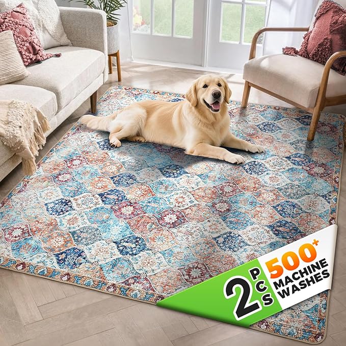 Hompet 2 Pack Super Absorbent Dog Door Mat for Muddy Paws, Washable Pee Pads for Dogs, Reusable Puppy Training Pads, Quick Dry Non-Slip Pet Entryway Rug, Leak-Proof Potty Pad for Indoor Floors 72x72