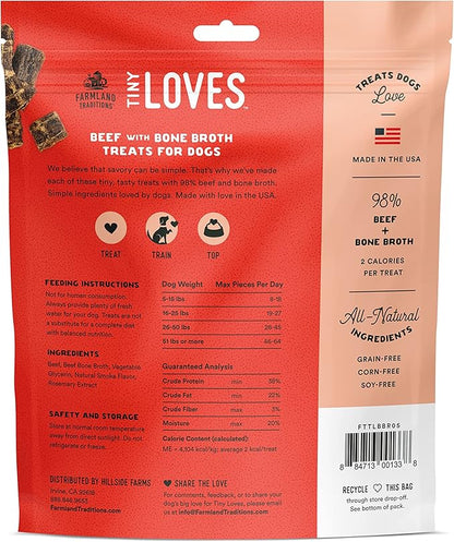 Farmland Traditions Tiny Loves Jerky Trainer Treats for Dogs w/Bone Broth (Beef, 5 oz.)