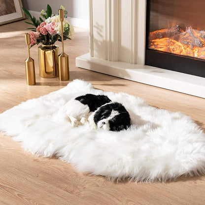 Asrug Faux Fur Dog Rug Plush and Fluffy Dog Mat Ultra Cozy Pet Throw Rug for Dogs Cats, Luxury Soft Faux Sheepskin Chair Cover Seat Pad Shag Fur Area Rugs for Bedroom, White, 24 by 36 inches