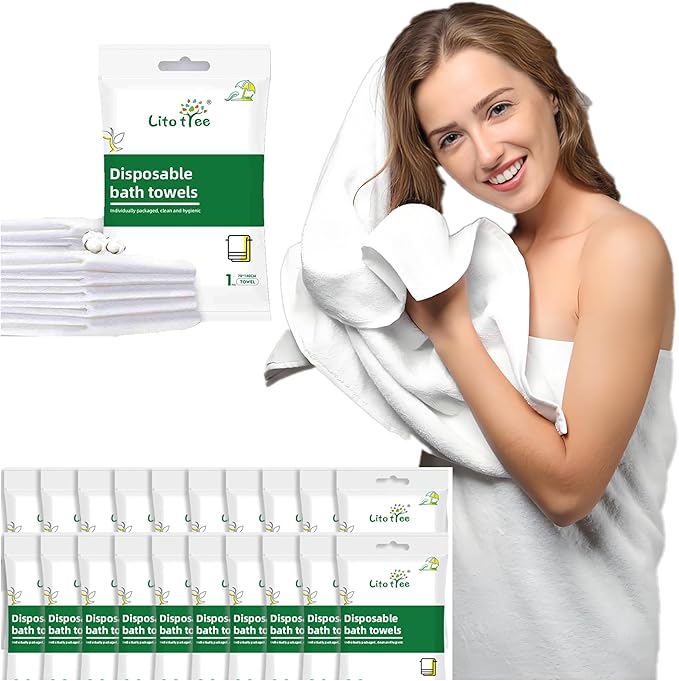 10 Pack Disposable Bath Towels, Size 55" x 27.5", Ultra Soft, Quick Dry Thickened Body Towels, Camping Towel, Disposable Towels for Travel Beach Gym Sauna Spa, Travel Towels, Pet Towel (10pcs)
