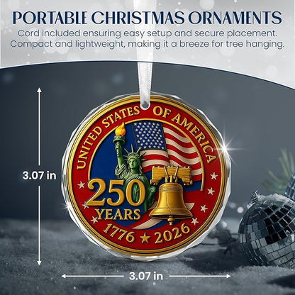 FLAGWIX 250th Anniversary USA Ornament for Patriotic Christmas Decorations - Glass Patriotic Christmas Ornaments - United States 250 Years American Anniversary Bell Ornament, Veterans Day Gifts Bulk
