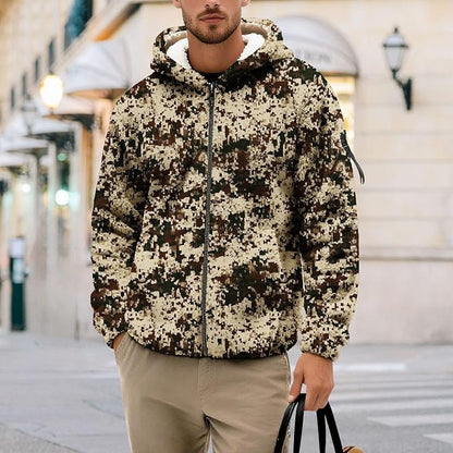 Men's Camouflage Hunting Fleece Lined Hoodie Camo Jackets Zip Up Long Sleeve Casual Winter Coats Hood Outerwear