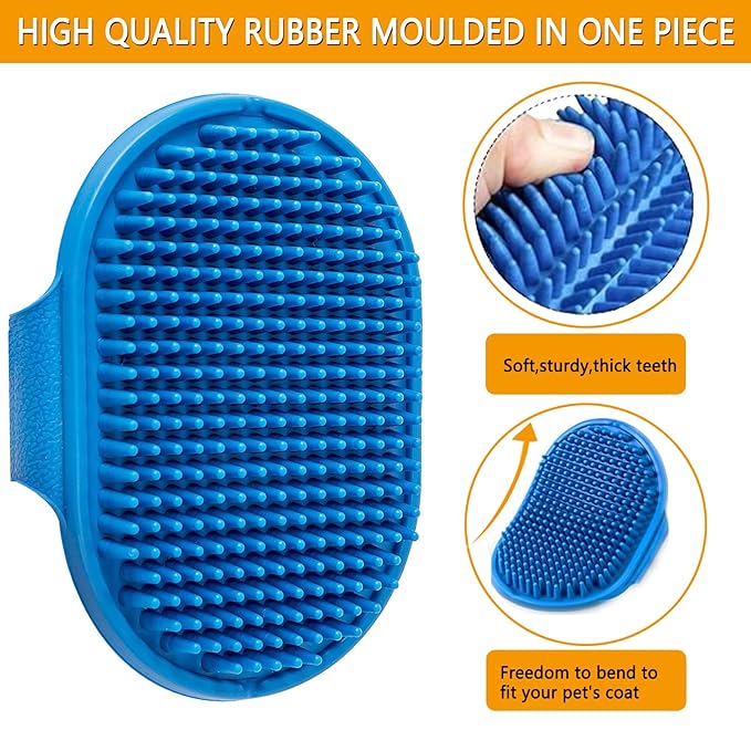 ROPO Dog Bath Brush, Dog Shampoo Brush Soothing Massage Rubber Comb with Adjustable Ring Handle for Long Short Haired Dogs and Cats 2pcs