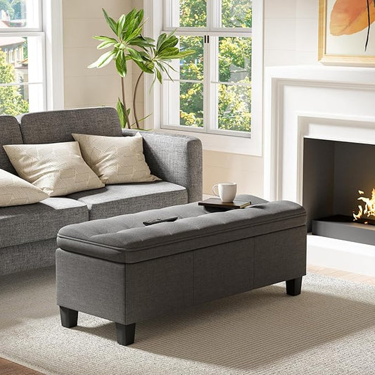 JUMMICO 47 Inches Storage Ottoman with Legs, End of Bed Bench, Foot Rest for Couch, for Living Room, Bedroom, Entryway, 17.3" D x 47.2" W x 18.5" H, Easy Assembly (Dark Gray)