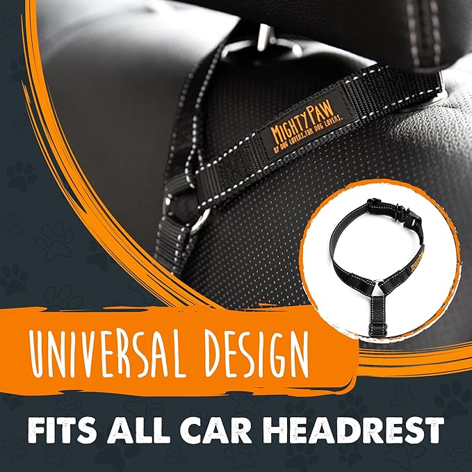 Mighty Paw Dog Seat Belt For Car Headrest - Distraction Free Driving, Heavy-Duty Aviation Grade Aluminum Carabiner, and Tactical Buckle.Adjustable Dog Seatbelt Harness for Small, Medium and Large Pets