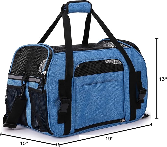 EliteField Soft Sided Pet Carrier (3 Year Warranty, Airline Approved), Multiple Sizes and Colors Available (Large: 19" L x 10" W x 13" H, Sapphire Blue)