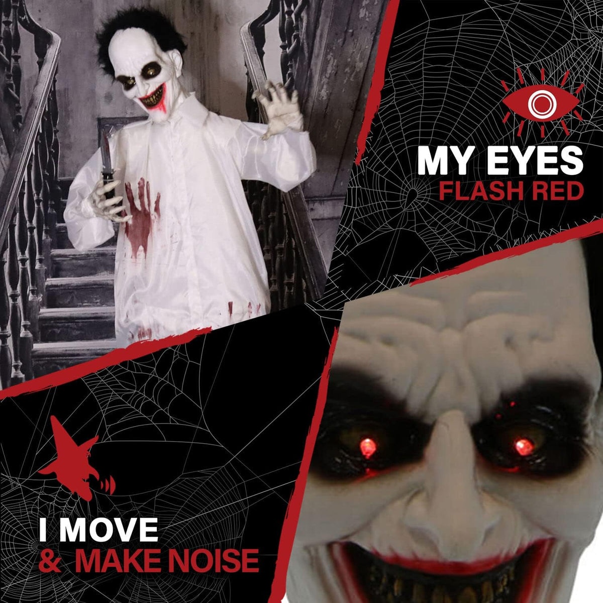 Haunted Hill Farm Life-Size Scary Animatronic Doctor with Touch Activated Lights and Sounds, Indoor or Covered Outdoor Spooky Halloween Decorations for Home or Haunted House, Battery-Operated