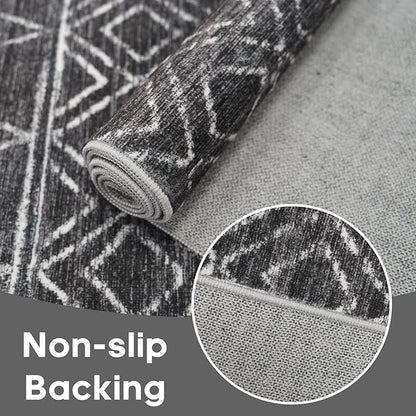 Rug Runners 2x6 Washable - Hallway Runner Rug Moroccan Non Slip Kitchen Runner Low Pile Soft Indoor Floor Mat Front Door for Bedroom Entryway Laundry 2x6 Black