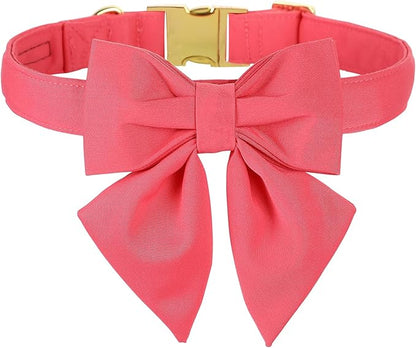 Maca Bates Peach Pink Dog Collar with Cute Solid Sailor Bow Tie for Small Girl Boy Dogs,Girly Adjustbale Durable Breakaway Soft Collars with Bowtie for Female Male Puppy,Pet with Metal Buckle