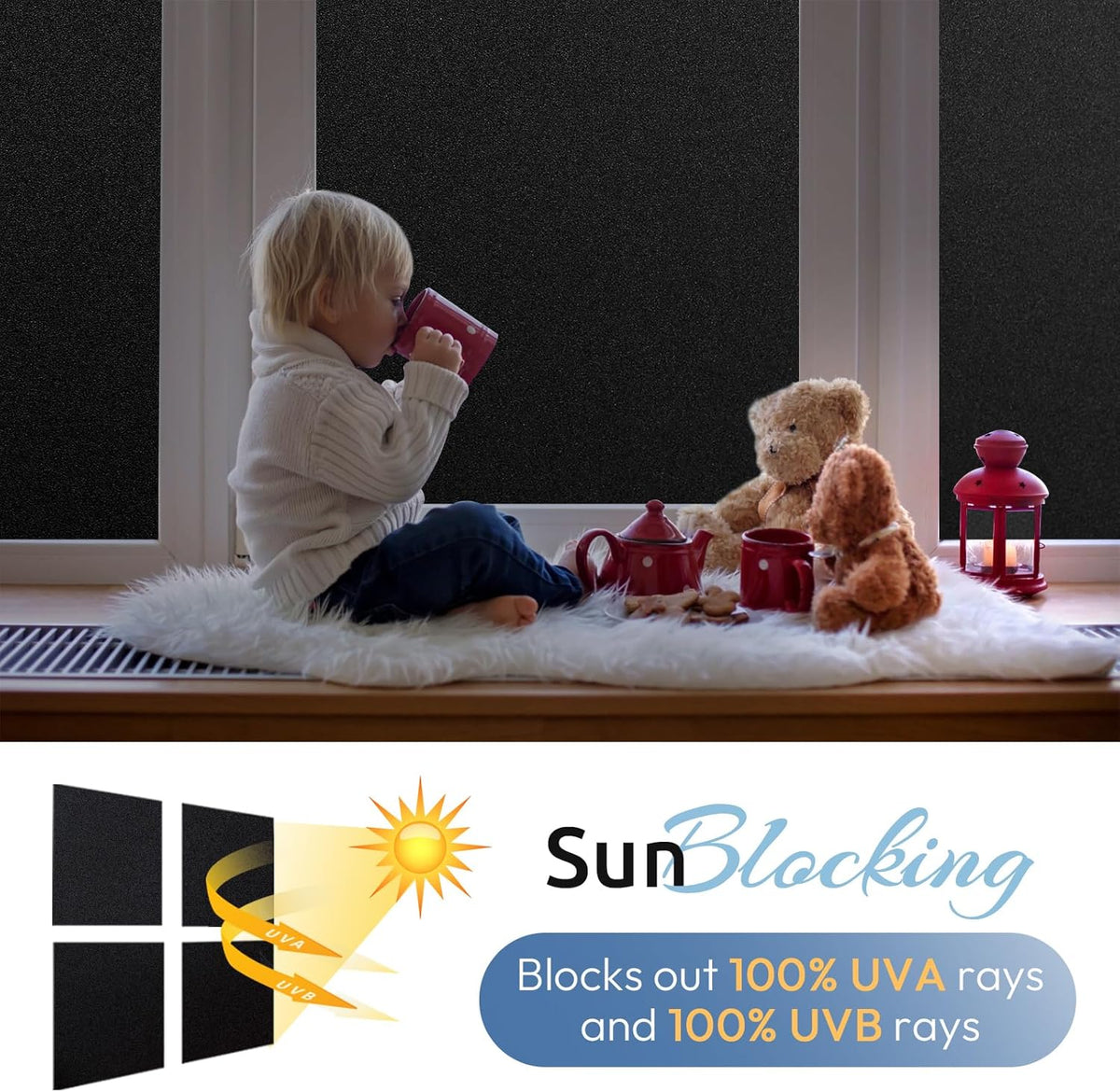 rabbitgoo Blackout Window Film, Sun Heat Blocking Privacy Cover for Glass, Removable Opaque Room Darkening Dark Black Out Window Covers Tint Shades for Home Day Sleep Light Blocker 29.5 x 78.7 Inches