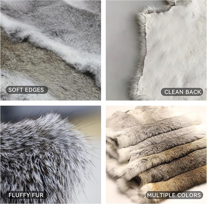Craft Rabbit Fur Pelt Skin Genuine Tanned Animal Hide with Sewing Quality Leather 12" by 14" for Decoration DIY Crafts Cat Dog Toys Fur Fabric（5Pcs, Grey）
