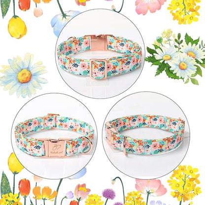Floral Dog Collar - Cute Summer Flowers Dog Collars for Small Dogs, Durable Adjustable Male Female Puppy Collar with Metal Buckle S