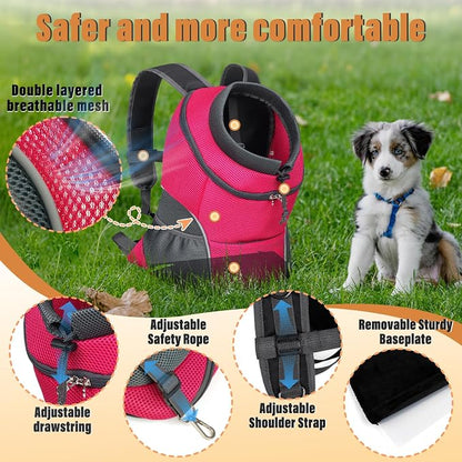 YUDODO Dog Front Carrier Backpack, Adjustable Breathable Dog Backpack | Ventilated, Safety Belt, Lightweight, Reflective Strip, Pocket Storage, For Walking Hiking Outdoor, Rose, L
