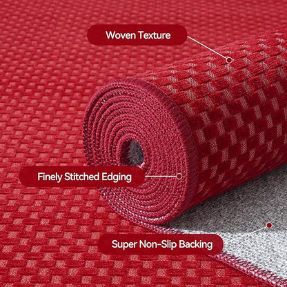2x8 ft Hallway Runner Rug Extra Long Boho Woven Kitchen Runner Rugs Mat Non Slip Washable, Soft Entryway Laundry Hall Floor Runner Carpet for Indoor Backdoor Bedroom Hallway Living Room, Red