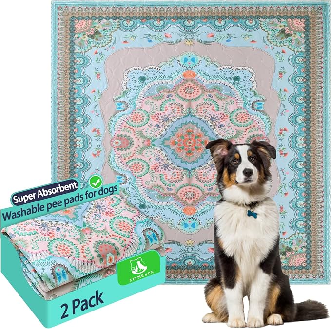 Aitmexcn Washable Pee Pads for Dogs, 72"x72" 2 Pack Reusable Puppy Pads Pet Training Pads, Super Absorbent, 100% Waterproof Dog Pee Pads, Whelping, Housebreaking, Incontinence, for Playpen