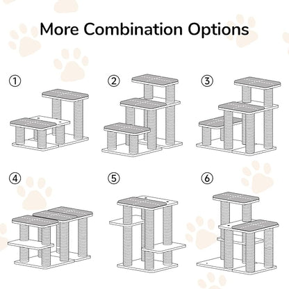 FUKUMARU Dog Stairs, Solid Wood Pet Stairs with Cat Scratching Post, Transformable Cat Ramp Can Hold Up to 200 lbs, 20 Inch Pet Steps for Dogs and Cats to Climb High Bed and Couch, Over 6 Combinations
