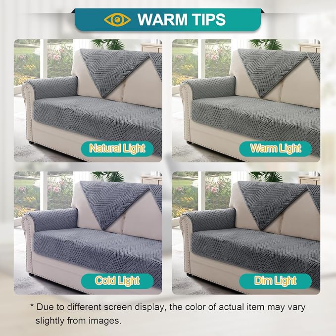 Turquoize Waterproof Couch Cover for Dogs Fuzzy Pet Couch Covers for Sofa Thick Dog Bed Cover Non-Slip Sofa Covers for 3 Cushion Couch Protector Slipcover Pet Friendly (Grey, 36" x 84")