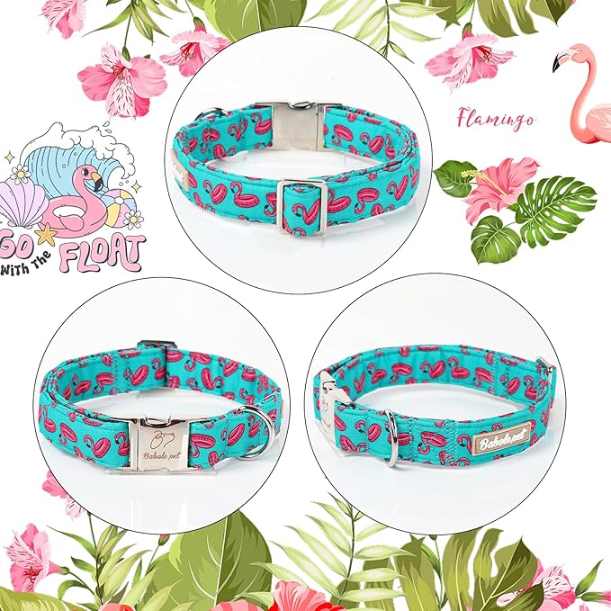 Summer Dog Collar, Cool Flamingo Float Pet Collar with Metal Buckel, Durable Adjustable Designer Dog Collars for Small Medium Large Dogs XS