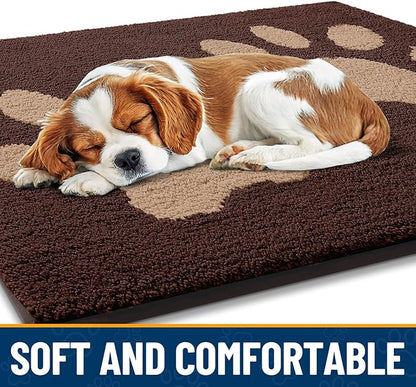 Smiry Dog Door Mat for Muddy Paws, Absorbs Moisture and Dirt, Low-Profile Entryway Mat with Non-Slip Backing, Entry Indoor Outdoor Doormat for Inside Floor (36x24 Inches, Brown, Paw)
