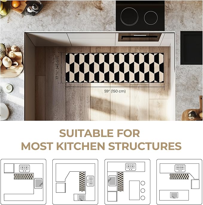 GRANNY SAYS Kitchen Mats for Floor, Kitchen Rugs Non Slip Washable, Runner Rugs for Kitchen Floor, 59" x 17.7", Stain Resistant Comfort Standing Mat Made of 100% Polypropylene, Black