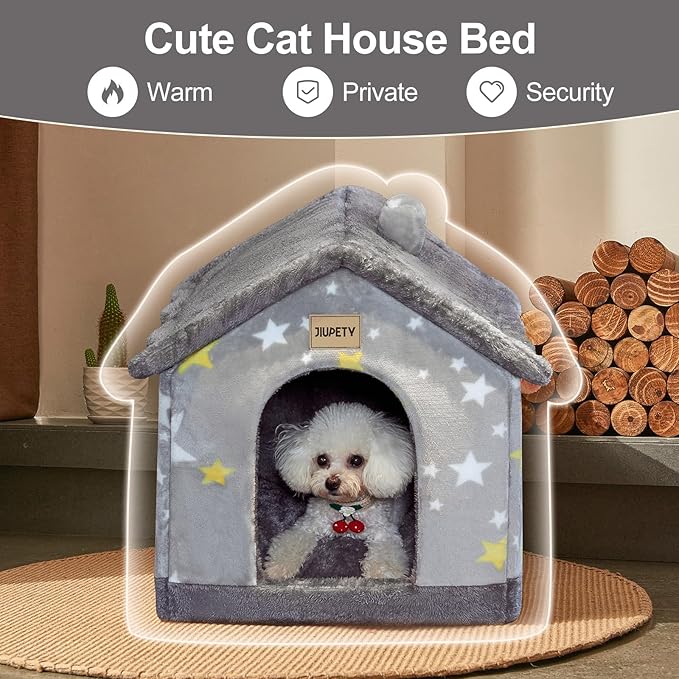 Cute Indoor Dog Houses, Dog Bed with Cover Cave,Soft Cozy Dog Cave Bed,Grey | M Size for 6-11 Lb Dogs and 9-17 Lb Cats, Igloo Pet House with Non-Slip Bottom,Dog Cave with Foldable Reversible