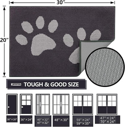 Buganda Dog Door Mat for Muddy Paws, Absorbent Dirt Trapper Washable Indoor Doormats, Non Slip Low-Profile Mud Mat for Dogs, Front Entrance Doormat for Inside Floor (59x24 Inches, Dark Grey)