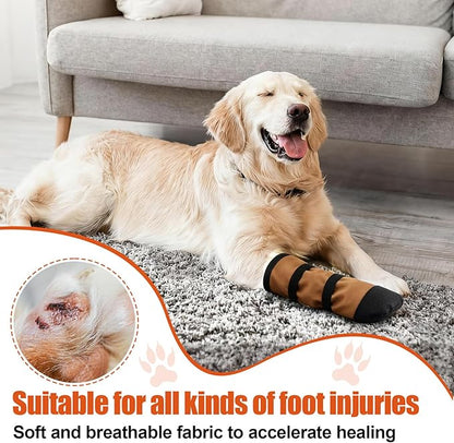 2 Pcs Dog Paw Wound Recovery Boots Non-Slip Dog Protector Boots for Injured Paw Breathable Soft Pet Shoes for Wound Care Outdoor Walking(M,Khaki)