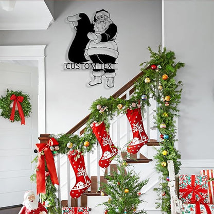 Personalized Christmas Santa Claus Metal Sign, Custom Name Santa Claus Metal Sign Wall Decor, Merry Christmas Holiday Wall Decoration for Home Living Room, Bedroom, Office, Garden, Porch