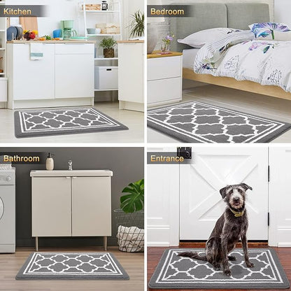 Buganda Runner Indoor Door Mat, Dirt-Resistant and Absorbent Doormat, Anti-Slip, Low Profile Floor Mats for Inside Entryway, Front, and Back Door Entrance (47x23 Inches, Grey)