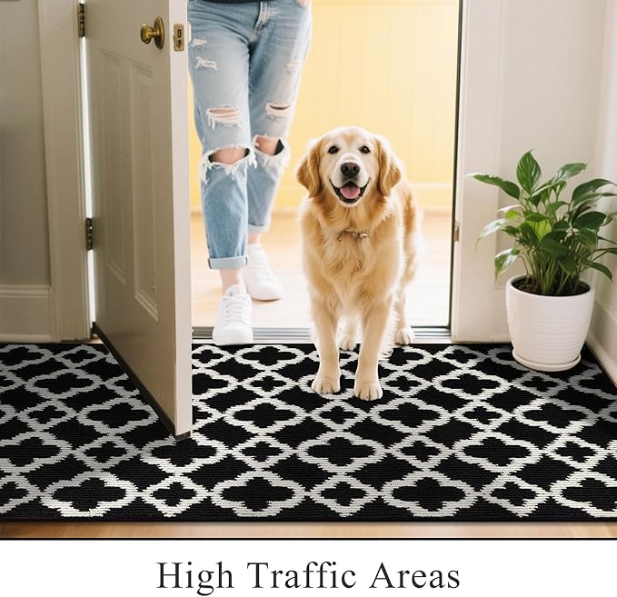 U'Artlines Runner Rug for Hallway 2×6feet Non Slip Kitchen Floor Carpet Runners Black and White Geometric Pattern Machine Washable Area Rug for Entryway Bathroom