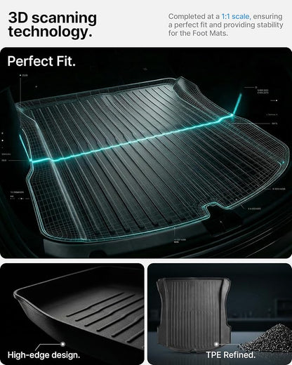 6Pcs Floor Mats for Tesla Model 3 Highland 2024-2026 All Trims, Injection Molded Virgin TPE with Aluminum Dead Pedal — All-Weather Cargo Liners with Frunk/Trunk Lower Storage