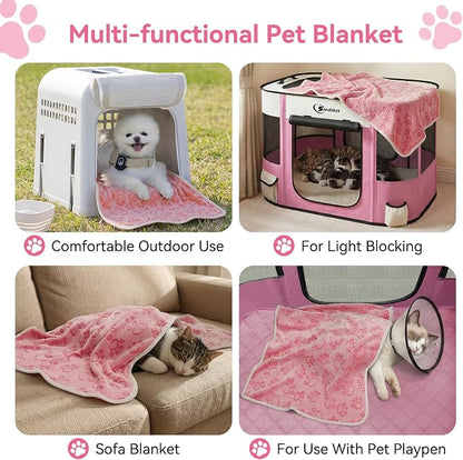 Siedihit Dog Playpen, Cat Pet Puppy Crate, Portable Playpens Indoor Outdoor (Pink with Blanket, Small)