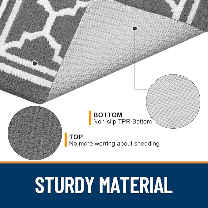Buganda Runner Indoor Door Mat, Dirt-Resistant and Absorbent Doormat, Anti-Slip, Low Profile Floor Mats for Inside Entryway, Front, and Back Door Entrance (47x23 Inches, Grey)