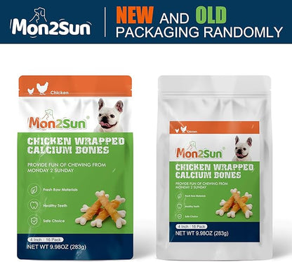 MON2SUN Dog Treats, Chicken Wrapped Calcium Bones Without Rawhide, 4 Inch Training Treats for Teeth Cleaning and Fresh Breath, Chews for Puppy and Small Dogs (10 Ounce - Pack of 1)