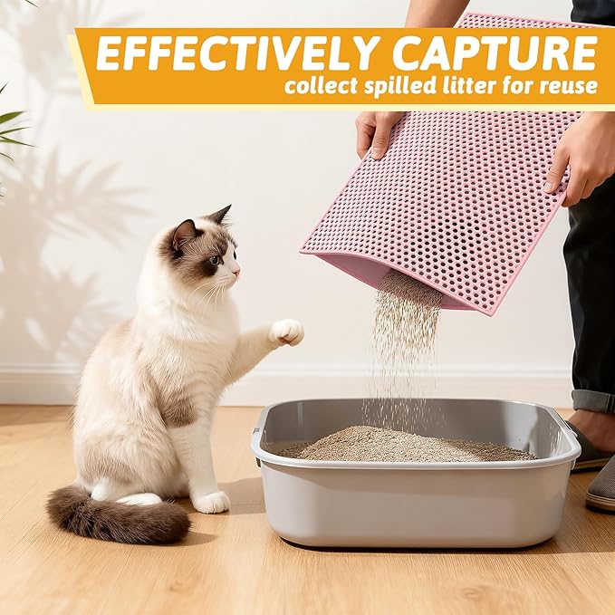 Pieviev Cat Litter Mat Double Layer Waterproof Urine Proof Trapping Mat 1 Pack (Pink, 24x15 Inch (Pack of 1))