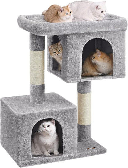 Feandrea Cat Tree, 40.6-Inch Cat Tower, Plush Condo for Extra Large Cats up to 44 lb, Large Perch, 2 Caves, Scratching Post, Light Gray UPCT614W01
