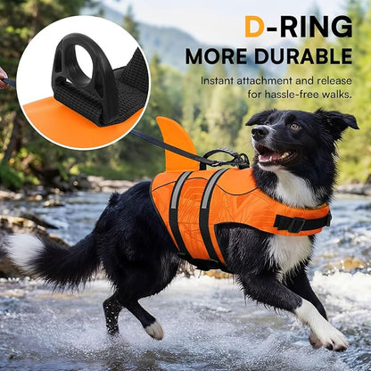 Dog Life Jacket High Flotation, Reflective Dog Life Vest for Swimming, Adjustable Dogs Life Preserver Rescue Handle Spring Summer Pool for Small, Medium, Large Dogs (OrangeLines,XXL)