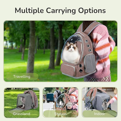 Cat Backpack Carrier for Large Cats, Expandable Cat Bubble Backpack, Dog Carriers for Small Medium Dogs, Airline Approved Pet Carrier for Travel Hiking Outdoor(Brown)