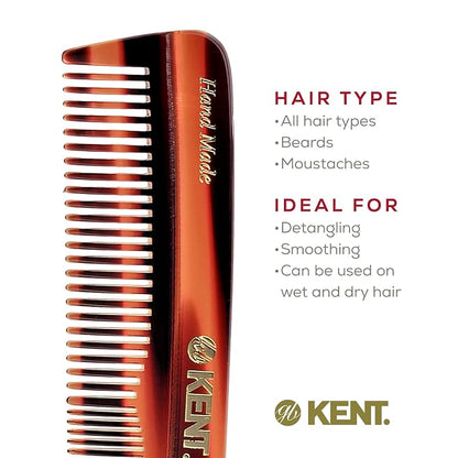 Kent R7T Double Tooth Comb, Fine/Wide Tooth for Hair, Beard and Mustache Grooming, Coarse/Fine for Men, Women and Kids - Saw Cut, Hand Polished, Handmade in England (3 pack)