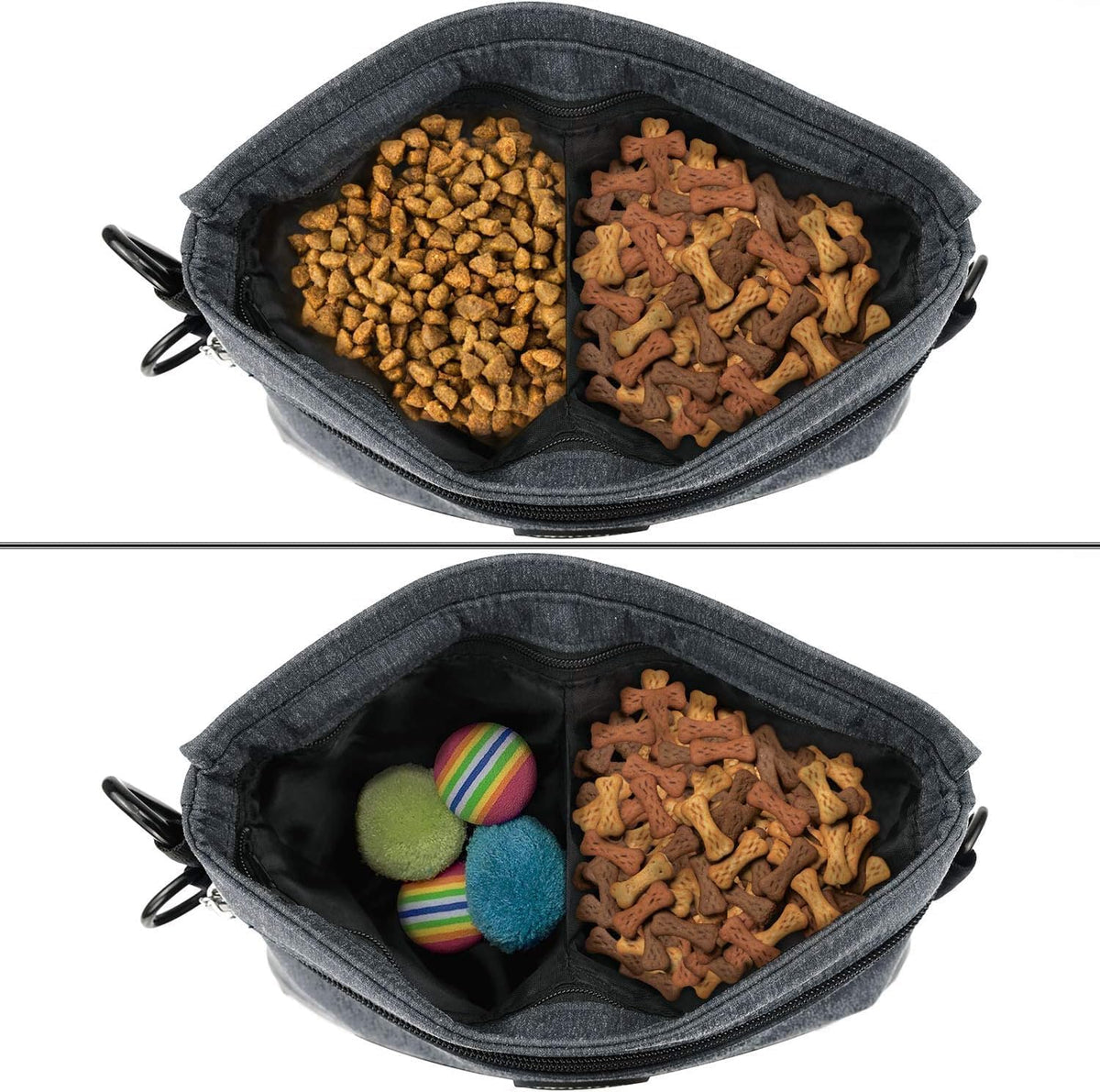 Viklluyr Dog Treat Pouch with Magnetic Closure, 2 Zip Pockets, Removable Inner Pocket, Padded Shoulder Strap, Perfect Food Bag for Agility Training - Including Carabiner