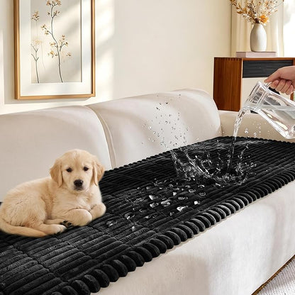 FUANGUI Waterproof Couch Cover Sofa Cover for Dogs and Pets Sofa Protector | Non-Slip Washable Fuzzy Soft Cat Bed Sofa Slipcover for 2-3 Cushion Couch Sofa Pet Friendly, Black, 27.6" x 59.1", 1 pcs
