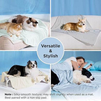 Bedsure Cooling Blanket for Large Dogs with Breathable Air-Core Fill Q-MAX>0.4 - Dog Cooling Mat Soft, Lightweight Pet Cat Throw Cold Blanket Washable for Summer, Pale Jade, 40x50