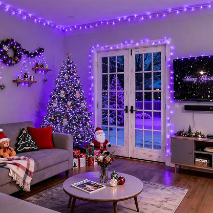 JMEXSUSS Purple Christmas Lights Indoor Outdoor Clear Wire, 66ft 200 LED Purple Lights for Christmas Tree, 8 Modes Deep-Violet String Lights Plug in for Christmas Bedroom Garden Party Xmas Decorations