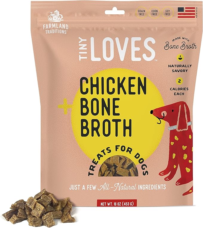 Farmland Traditions Tiny Loves Jerky Trainer Treats for Dogs w/Bone Broth (Chicken, 16 oz.)