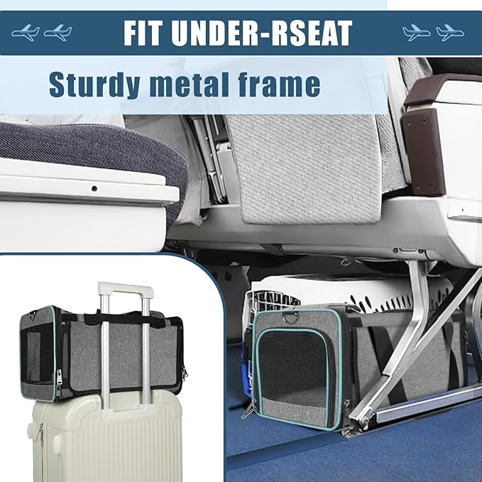 Cat Carrier Alaska Airline TSA Approved 17x11x9.5 Soft-Sided Small Pet Air Travel Carry Bag, Southwest Airplane Kitten 12lbs Crate in Cabin Under-Seat Traveling Cage Tiny Dog Under 8 Pound