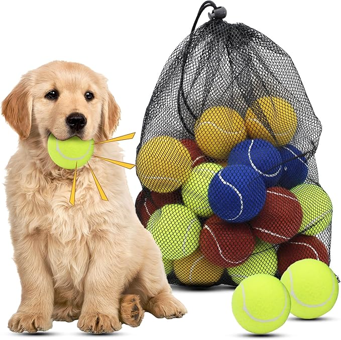 Magicorange Dog Tennis Balls, 20 Pack 2.5 inch Floatable Squeaky Tennis Balls for Fetch Exercise, Natural Rubber Squeaky Dog Balls Training Safe (Multicolor, 2.5inch)