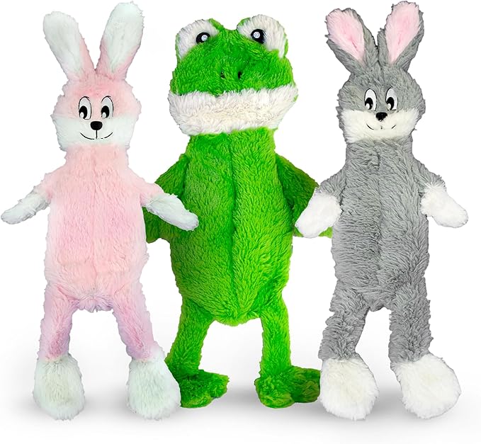 FGA MARKETPLACE Frog-Grey and Pink Rabbit Flat NO Stuffing NO Squeak Plush Dog Toy, Funny Style Will Entertain Your Pet for Hours, Recommended for Small and Medium Dog 21 INCH Long